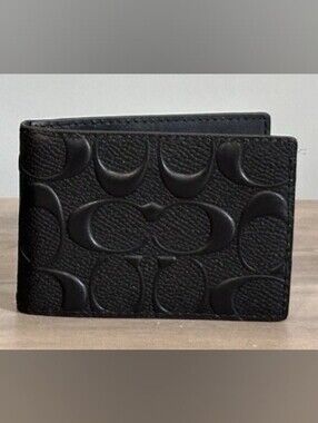 Coach Black ID Key Card Holder Raised Embossed Jacquard C New Without Tags